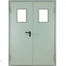 Двухстворчатая огнестойкая дверь EI 60 с выпадающим порогом и стеклом