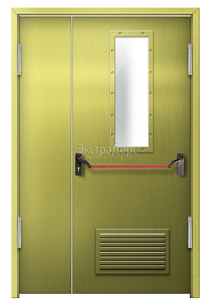 Противопожарная дверь EI 60 дымогазонепроницаемая стальная со стеклом, антипаникой и решеткой в Зеленограде  купить