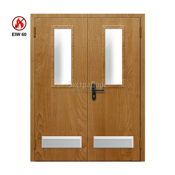 Двухстворчатая огнестойкая дверь с двумя решетками EIW 60 ДПМ-02-EIW-60 ДП75 двупольная остекленная в Зеленограде  купить